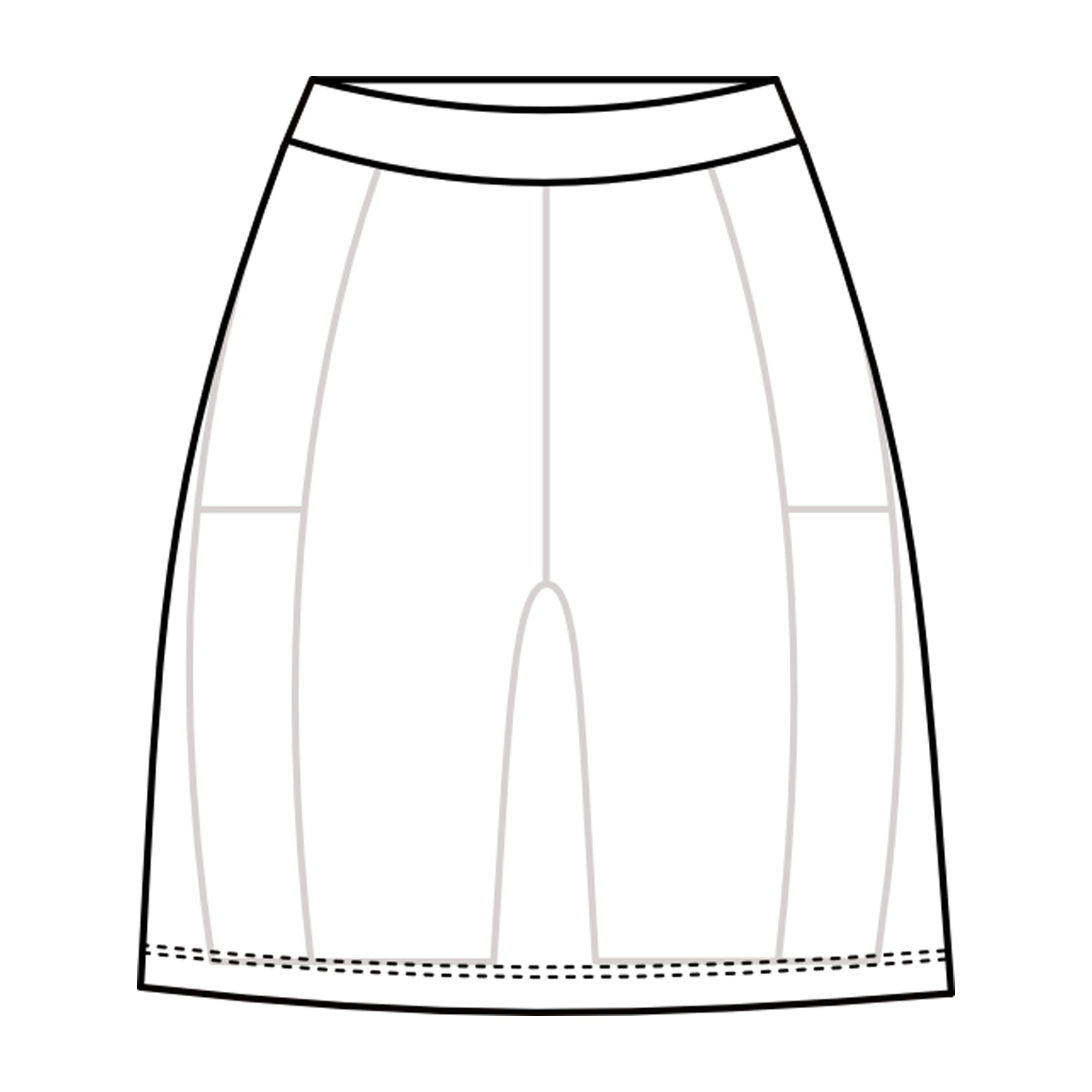 Treenihameen viivapiirroskuva, josta tuodaan ilmi, että hameen alla shortsit.