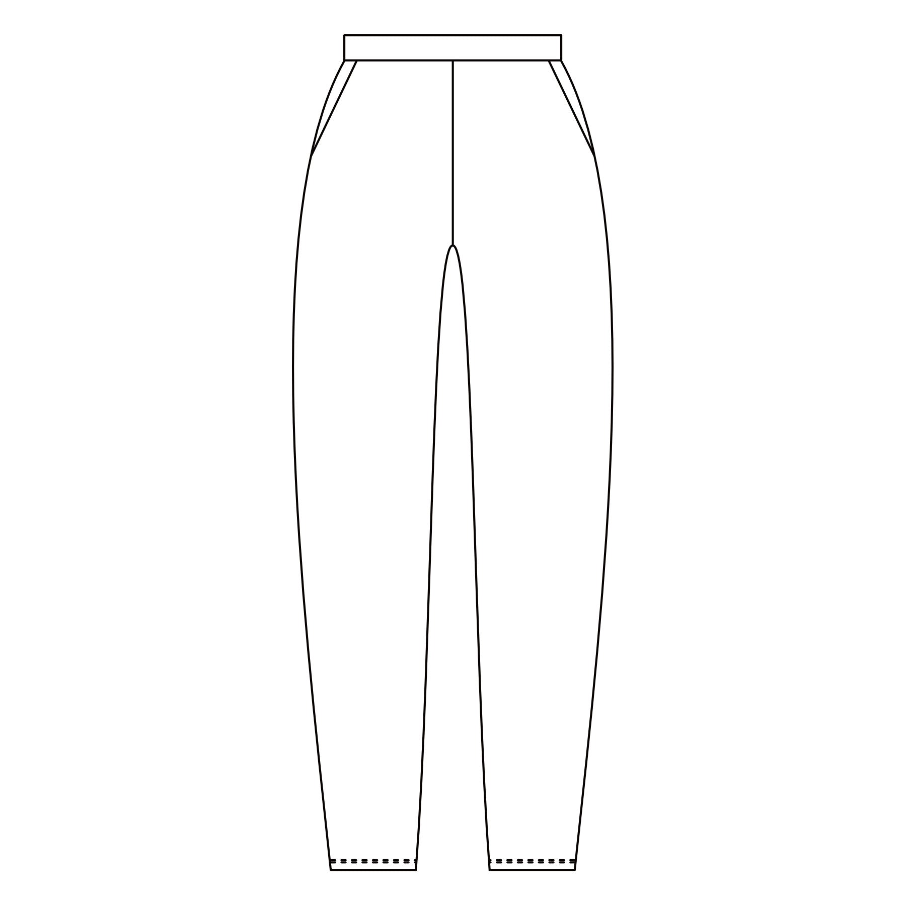 Jokapaikan housujen tasokuva, joka näyttää viivapiirroksin millaiset housut ovat.