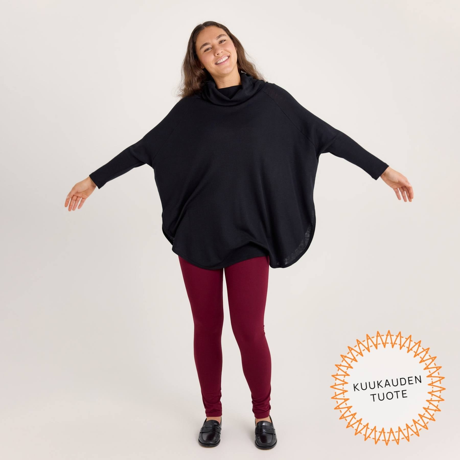 Mustan värinen neuletunika on kuukauden tuotteena. Koodilla TUNIKA saat ilmaisen toimituksen tuotteelle.
