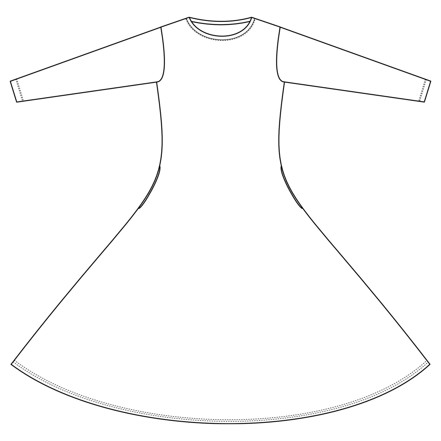 Kellomekon piirroskuva, mistä näkee millainen mekko on.