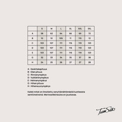 Tam Silkin KAIHO t-paidan mitat koottain